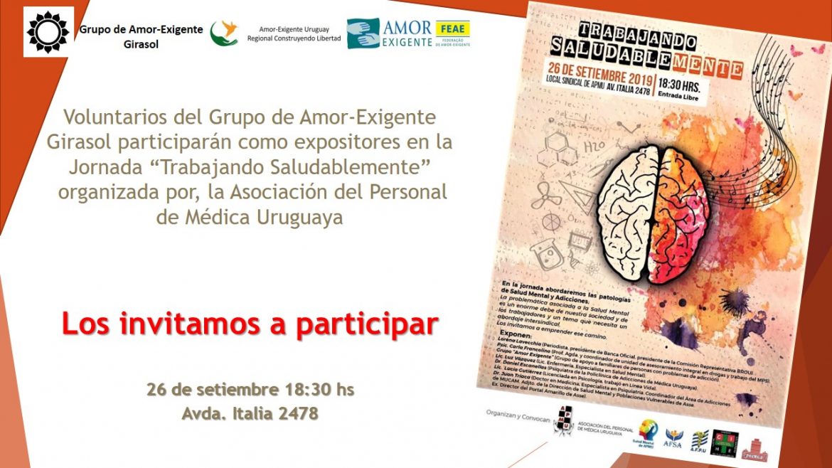 Voluntarios del Grupo de Amor-Exigente Girasol participarán en la Jornada “Trabajando Saludablemente”